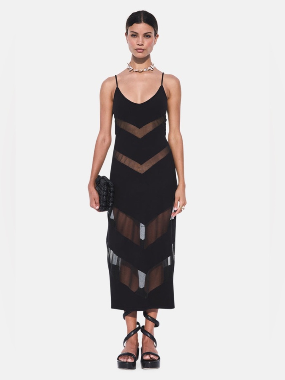 Cult Gaia Lani Knit Midi Dress in Black Size XS Sheer Chevron - FAIR condition - Picture 7 of 9